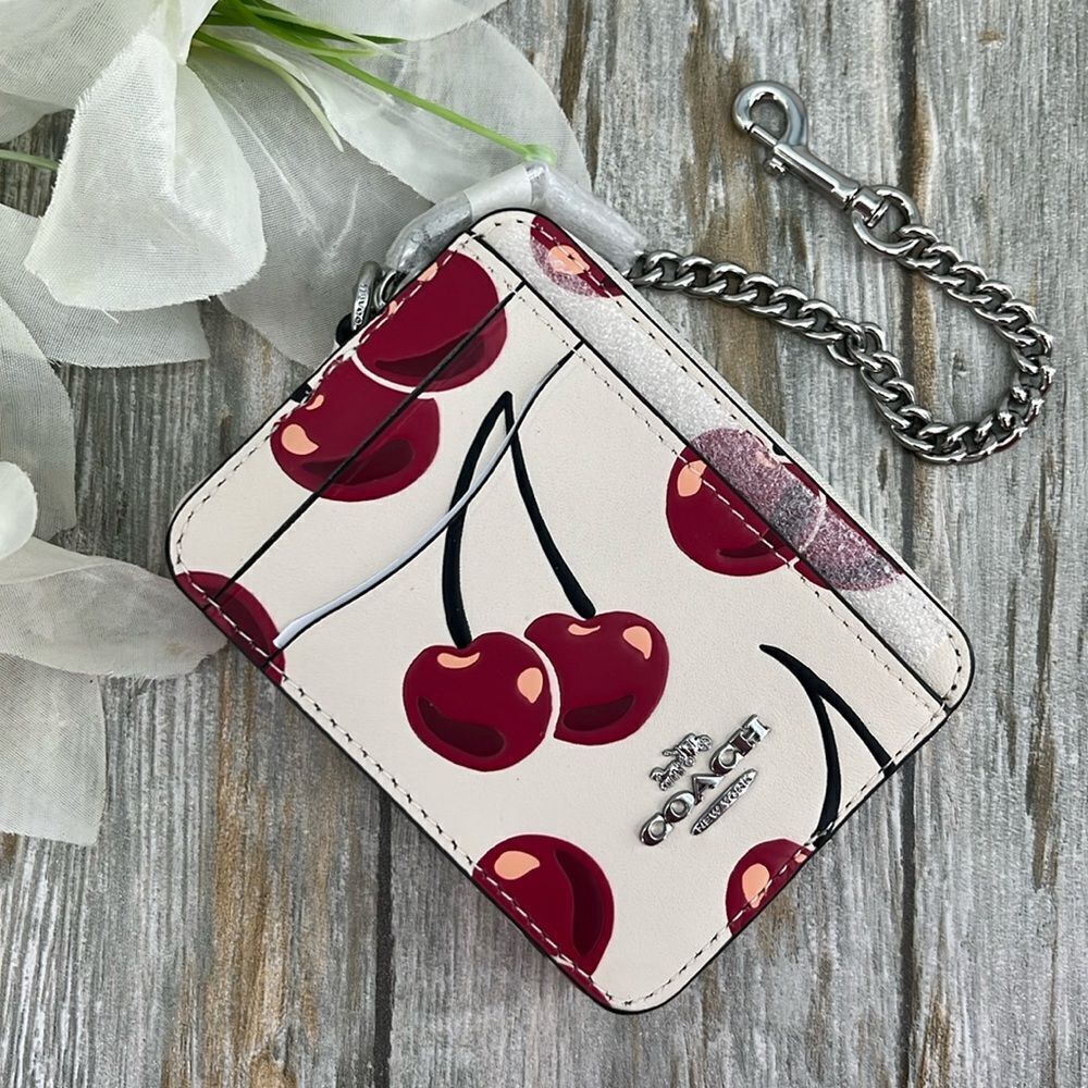 Coach Zip Card Case With Cherry Print Wallet Bag Purse